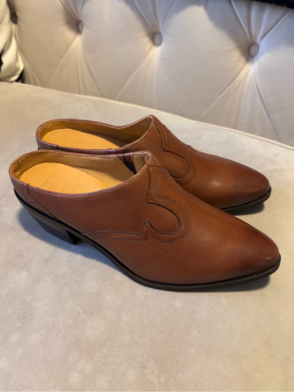 Frye Western Mule Boot Shoes Brown Leather Slip-On New Womens 8 Boho Cowboy NWOB